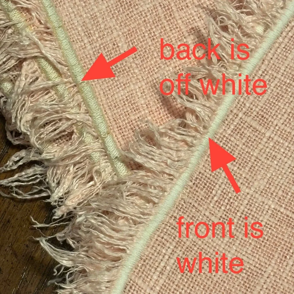 Vintage Pink Fringed Linen Textured Table Runner Placemats Napkins Set 9pc